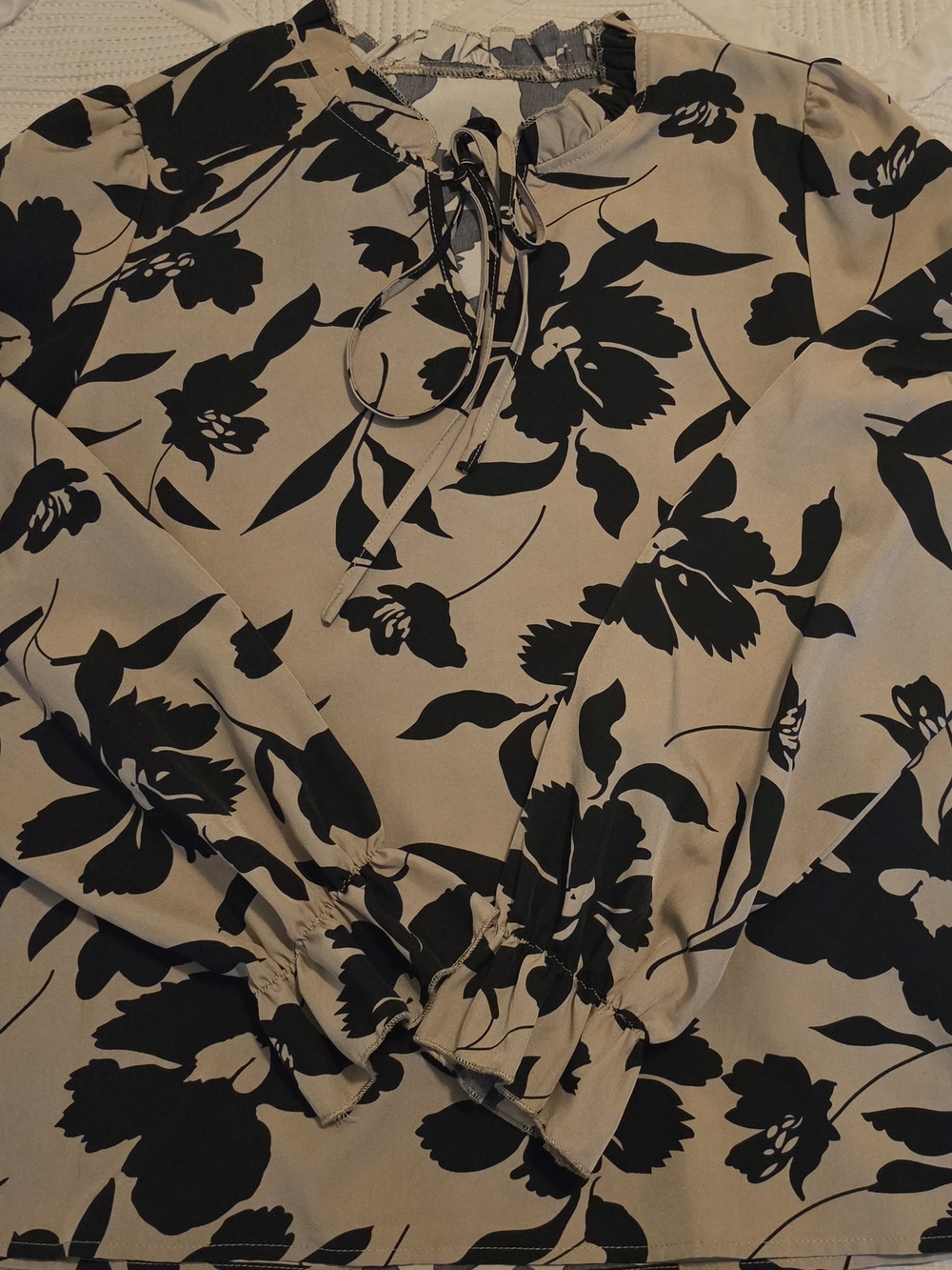 SHEIN Beige Blouse with Black Floral Print